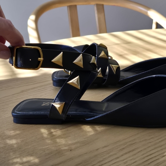 Zara Leather Studded Wrap Flats - Picture 5 of 7
